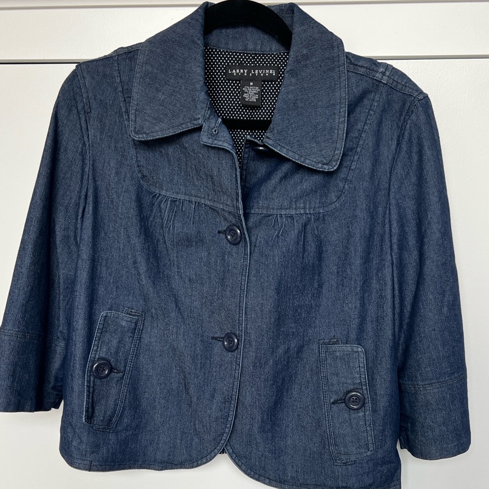 Larry Levine Navy Denim Cropped Jacket